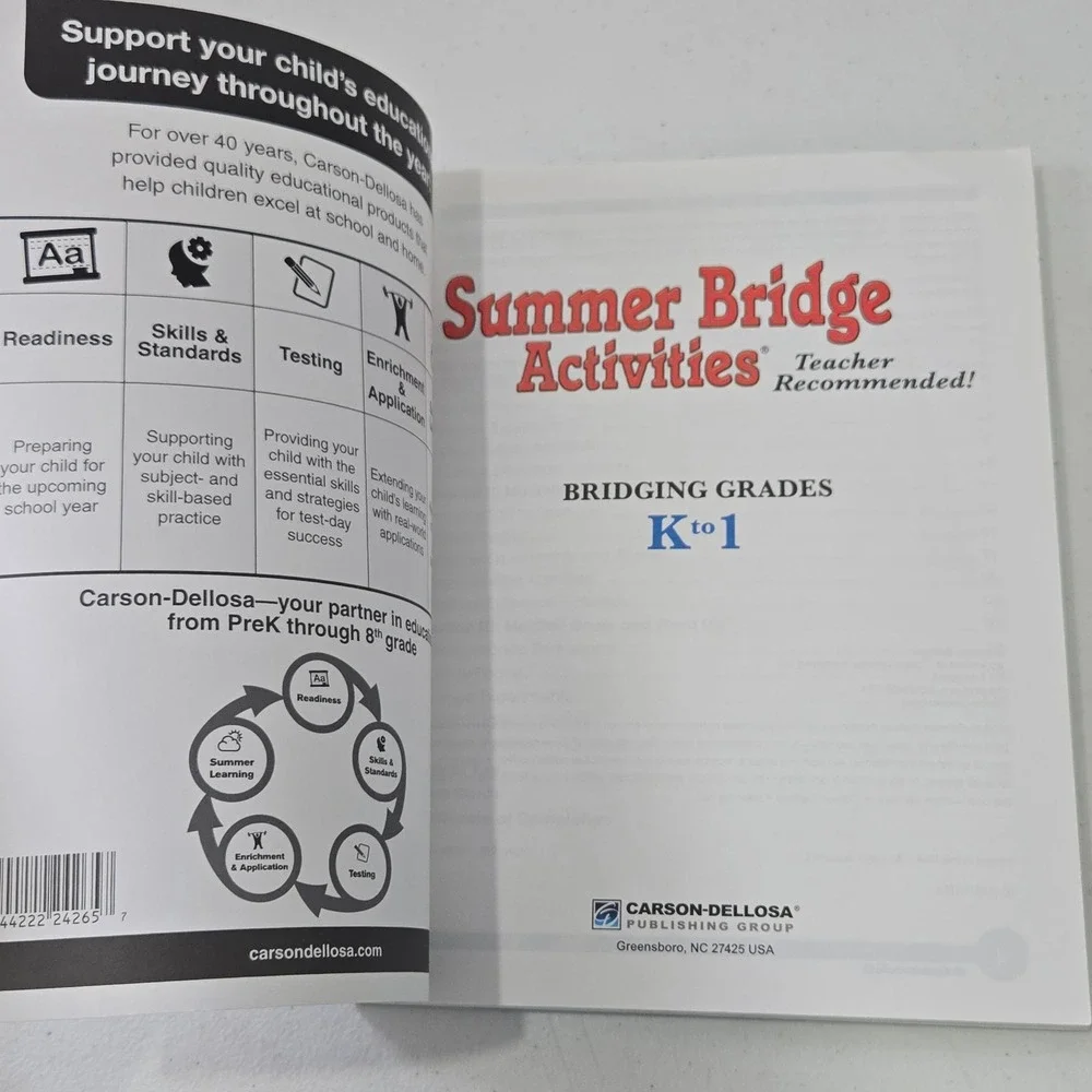 Summer Bridge Activities Bridging Grades K to 1 Workbook Carson Dellosa 704696